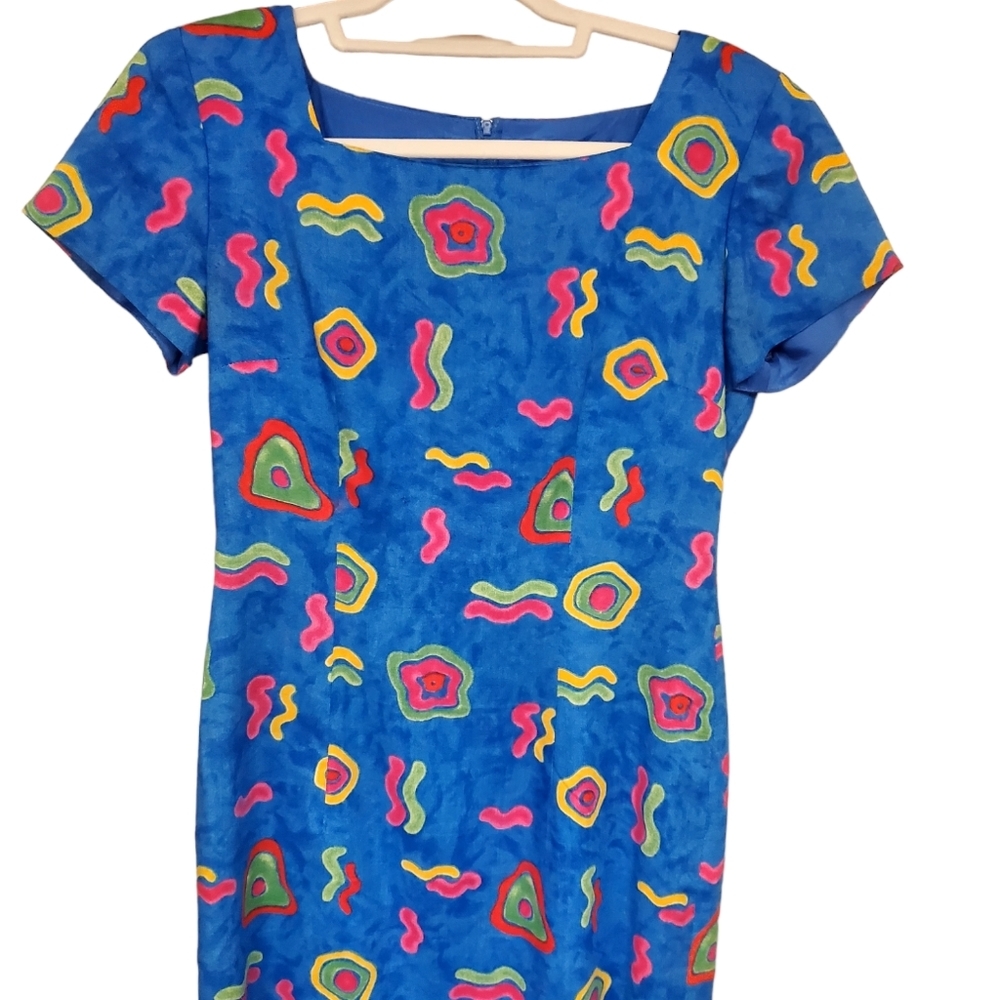 Jessica Howard S/S Retro Bright Blue/Pink Dress Size 4P